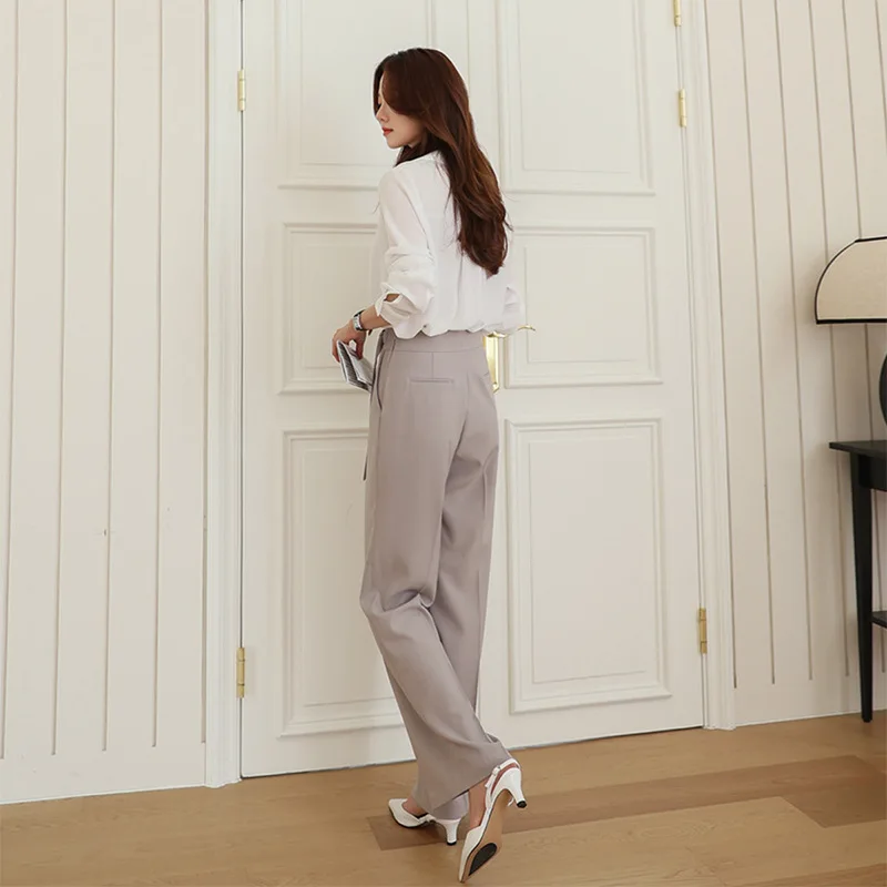 Purple Wide-Leg Pants Skinny Pants Women's Thick Legs Wide Hip Butt 2023 New Side Zipper Straight Suit Pants