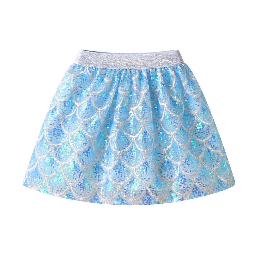 VIKITA Girls Toddlers Mermaid Scale Print Blue Shiny Sparkly Sequins Skirts Kids Fashion Party Princess Dress-up Elastic Skirt