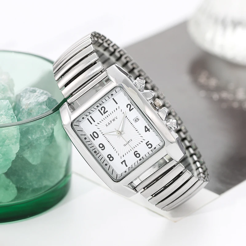 Męski zegarek kwadratowy Elastyczna opaska Pojedynczy kalendarz Casual Fashion Arabski cyfrowy zegarek kwarcowy Wszechstronny zegarek