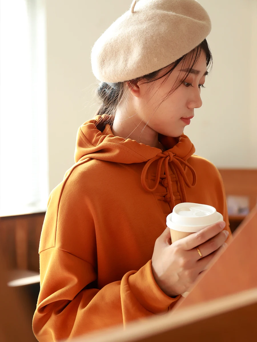 

Свободная толстовка с капюшоном Long Sve, женская одежда, китайский свитшот с пуговицами «летучая мышь», повседневный удобный топ