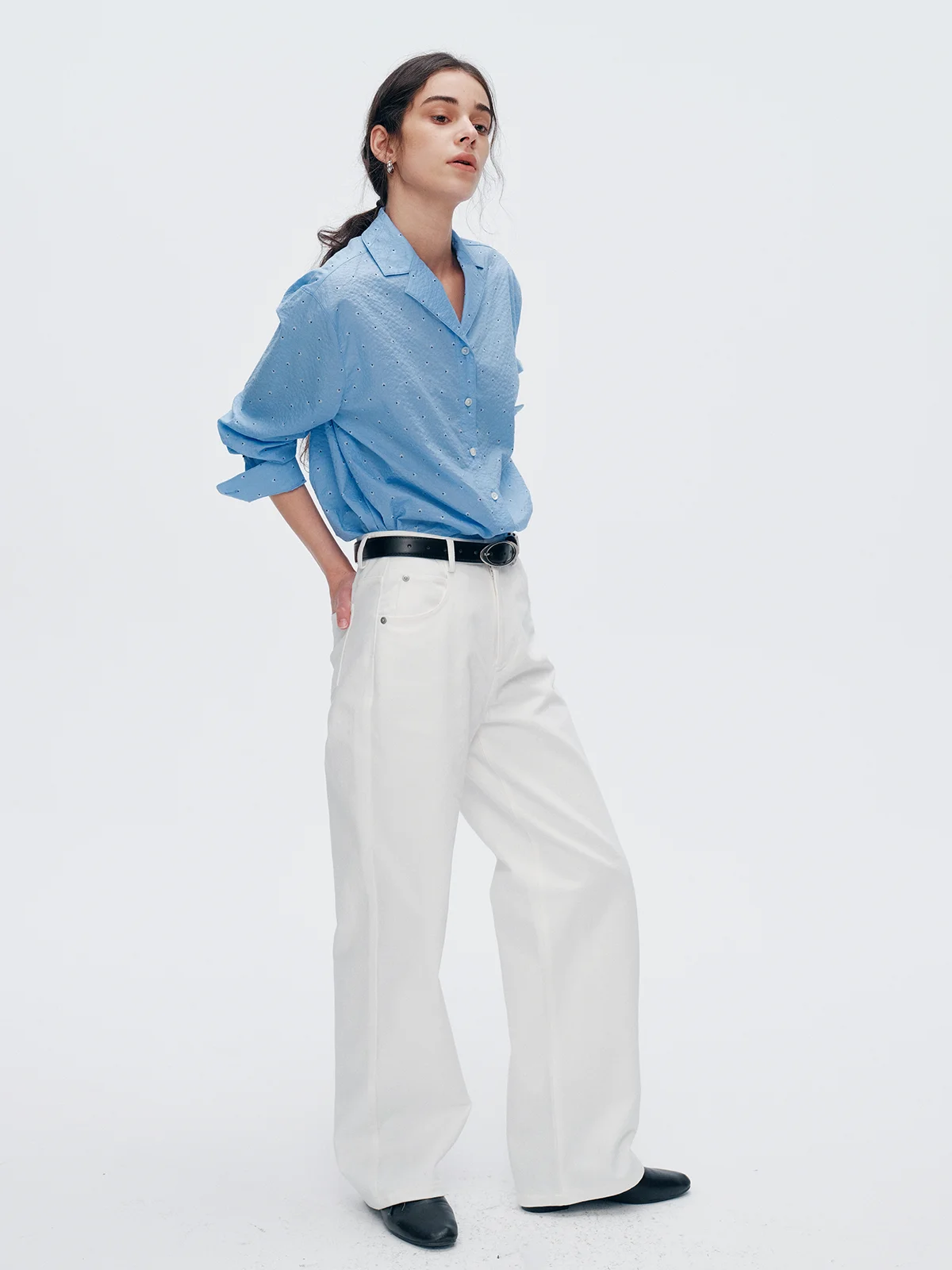 

Print Cuban Collar Loose Long Sleeve Bubble Shirt Women's Casual Style Pure Cotton UV Protection Thin Summer Top