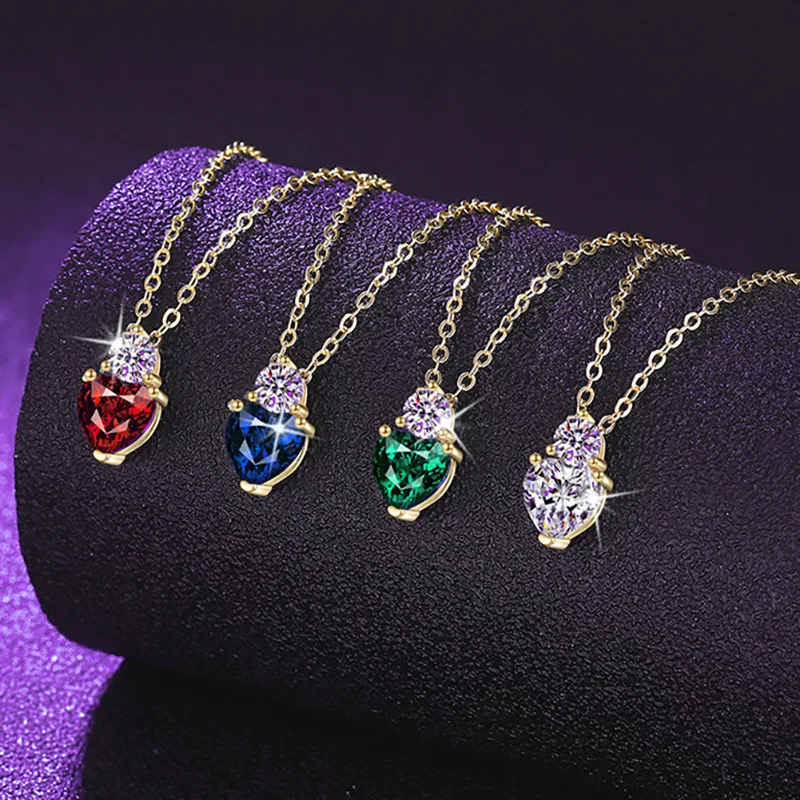 

S925 Sterling Silver 18K Gold Plated 1.3CT Heart Shape Color Moissanite Pendant Necklace for Women, Exquisite Jewelry.