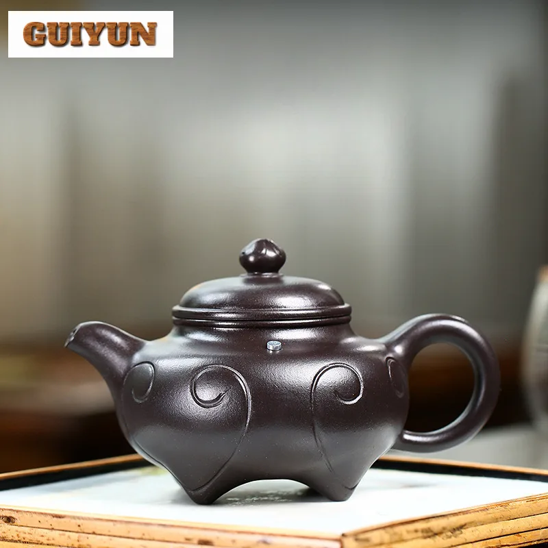 

300ml Vintage Yixing Purple Clay Teapot Handmade Ruyi Pot Raw Ore Black Mud Kettle With Filter Zisha Kung Fu Tea Set Cafes Craft