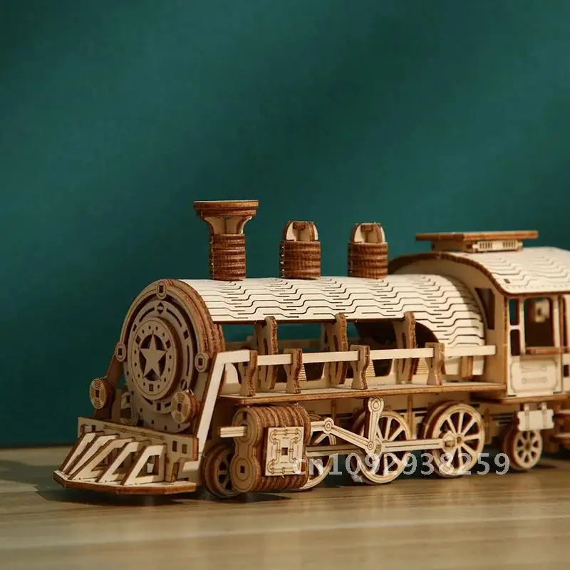 Rompecabezas de madera 3D DIY, modelo de tren pequeño, Kits de juguetes de bloques de construcción, decoración de ensamblaje, rompecabezas educativo para niños y adultos para regalo