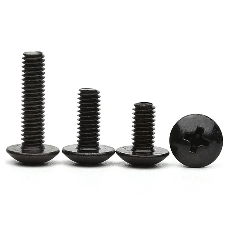 10/ 20/ 50/ 100pcs M2 M2.5 M3 M4 M5 M6 TM Screws Phillips Truss Mushroom Head Screw Black Plated Carbon Steel Screw