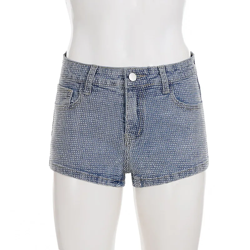 

Облегающие утягивающие джинсовые шорты Spicy Girl с низкой талией и бриллиантами