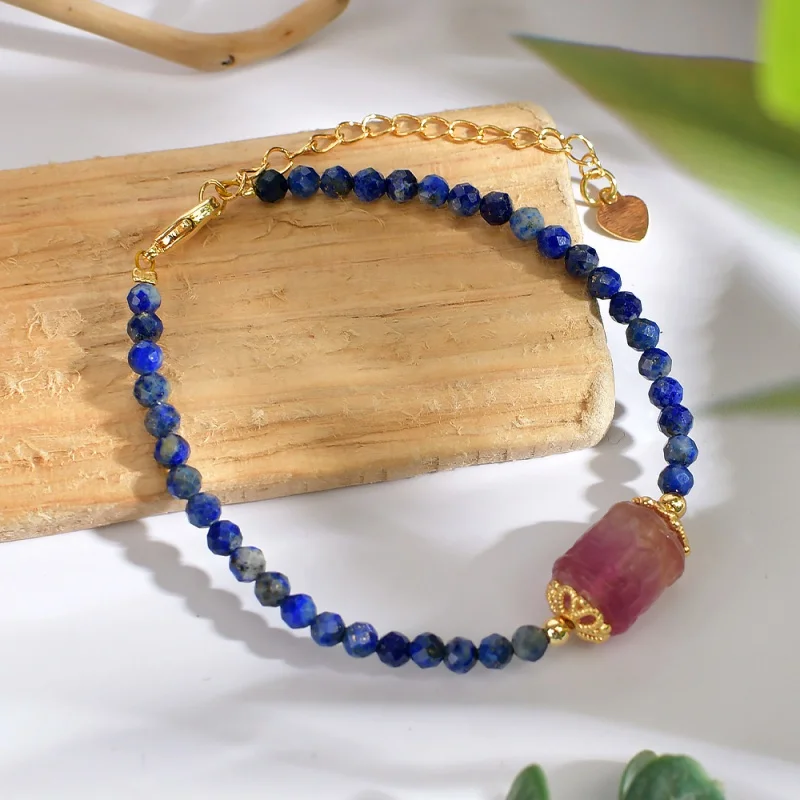 

Simple Twin Natural Lapis Lazuli Pattern Beads Bracelet Female Niche High Sense Bracelet Gift Surface Cutting Beads Bracelet