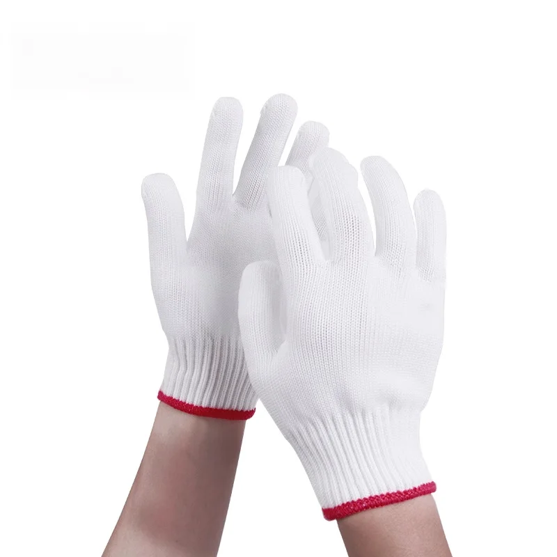 Cotton Work Gloves, Thickened White Thread Gloves, Wear-Resistant Non-Slip for Labor, Men Working Construction Site