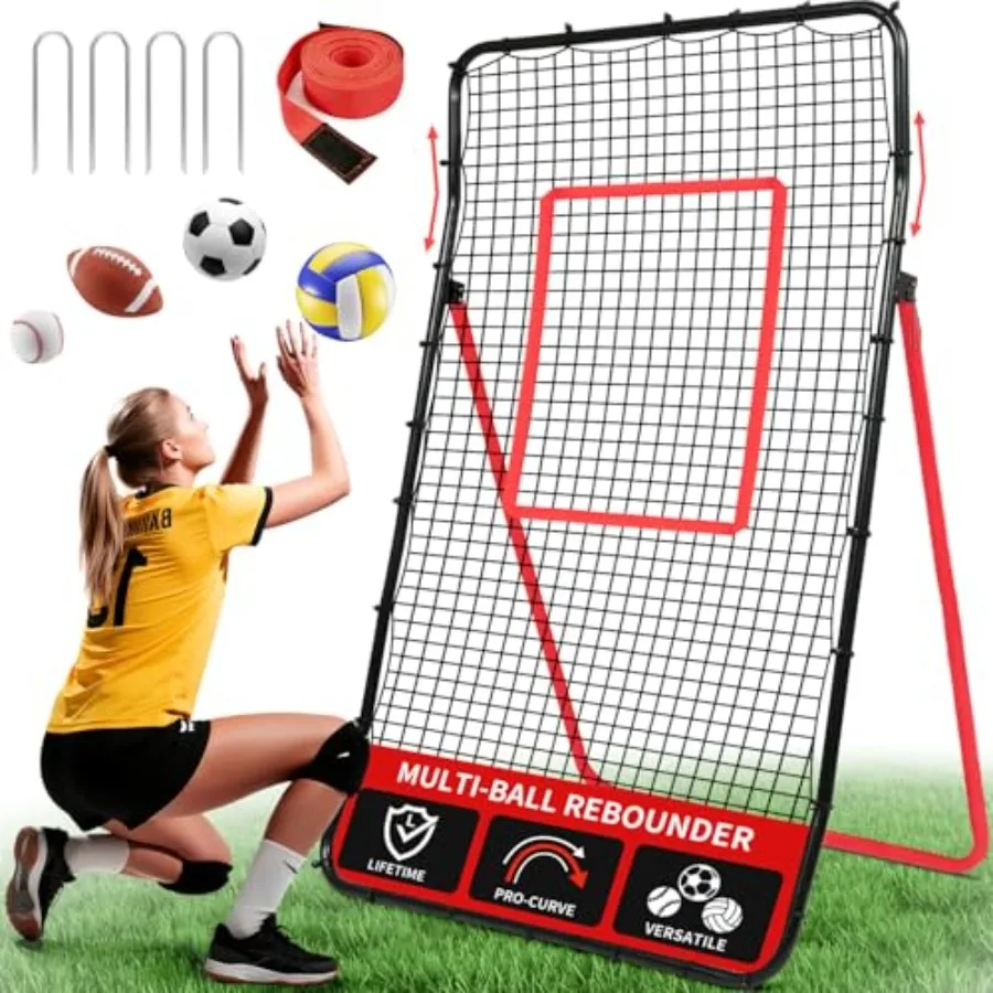

Volleyball Rebounder Net 7x4 Feet Bounce Back Training Equipment with Unique Curved Frame for Better Catching 5 Adjustable Angl