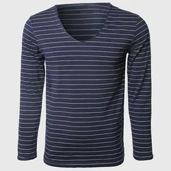 Swag V Neck Long Sleeve T Shirts Men Clothes Sailor Patchwork Fabric Striped T Shirts Fashion Slim Fit T-Shirts Tight Plus Size