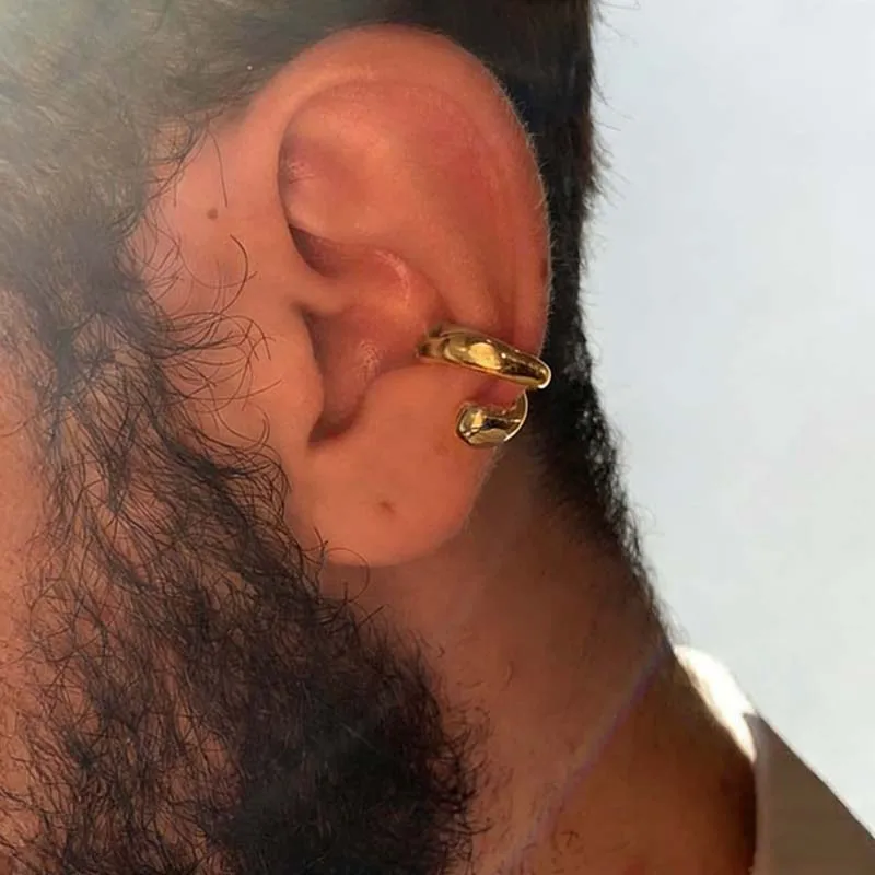 1 Pieza de Earcuff Punk con Doble Círculo, Falso Piercing, Pendientes de Imitación para Mujer y Hombre, Estilo Hiphop Vintage, Accesorios de Oreja