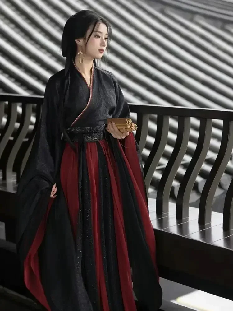 

Chinese Hanfu Dress Women Halloween Carnival Cosplay Costume Party Outfit Ancient Chinese Black&Red Hanfu Dress Plus Size XL
