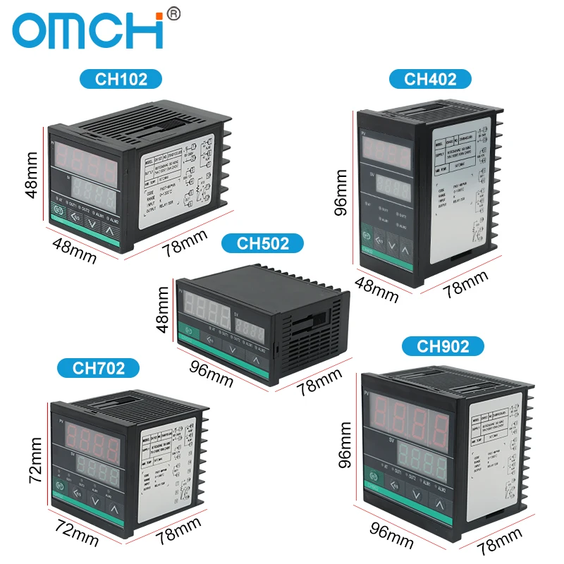 Pengontrol Suhu Digital PID Seri OMCH CH102 CH-B CH402 CH502 CH702 CH902 0-1300 ℃   SSR/Relay Keluaran Ganda Input Tipe-K