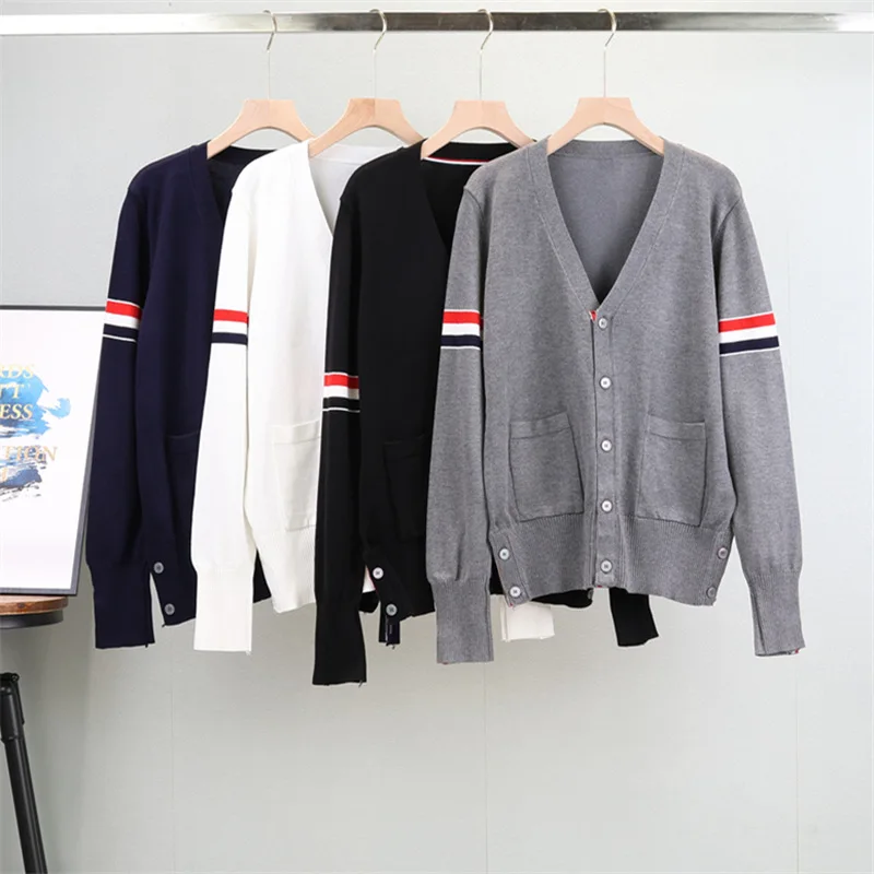 

Long Sleeved TB Knitted V-neck Cardigan Women's Autumn and Winter College Style Jacquard Striped Women's Top
