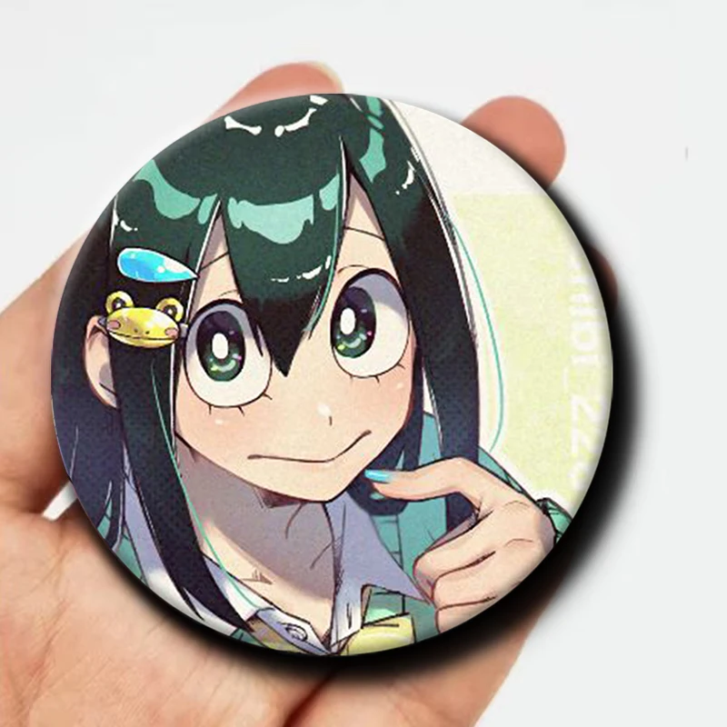 58mm Cartoon Character Tsuyu Asui Soft Button Pin Hero Anime Brooch Creative Badge for Backpack