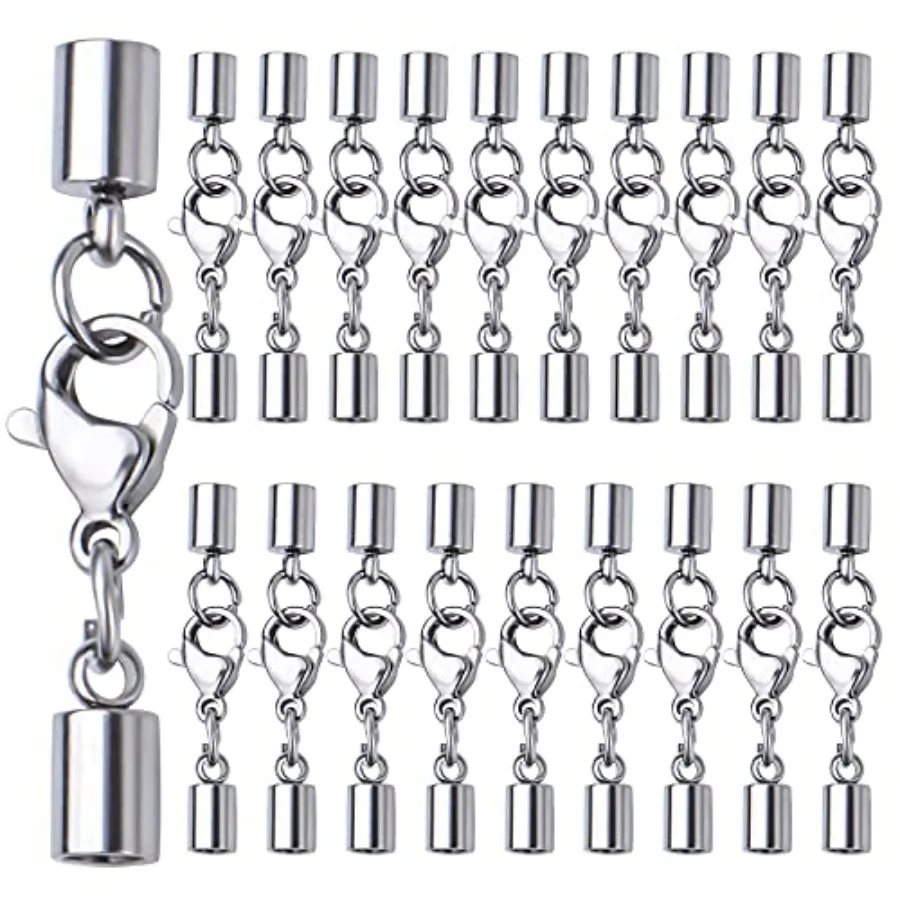 

20pcs Stainless Steel Leather Cord Ends with Lobster Clasp Connector for Jewelry Making