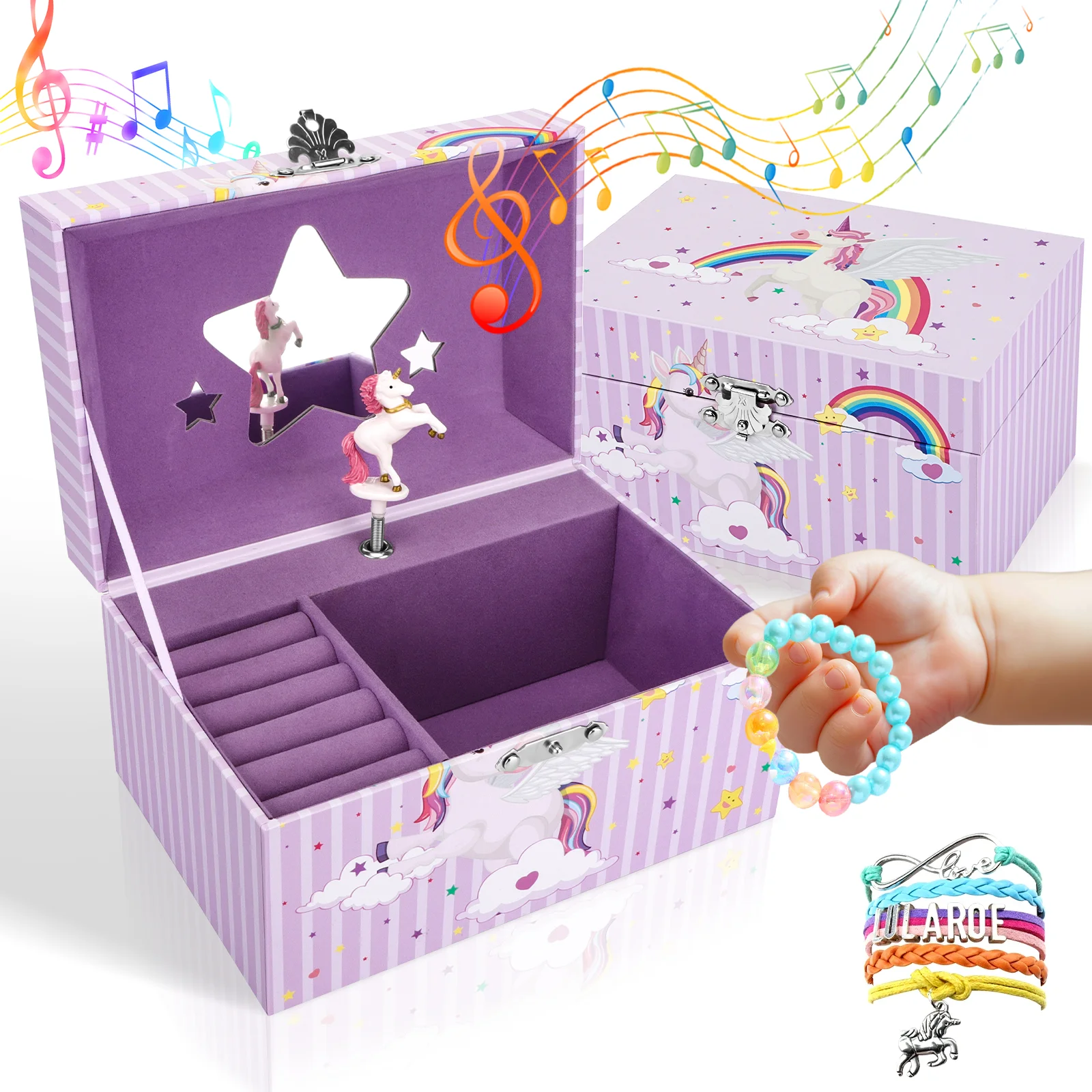 Child Storage Box Jewelry Box for Girls with Spinning Doll Musical Unicorn Box Toys Necklace Storage Birthday Christmas Gifts