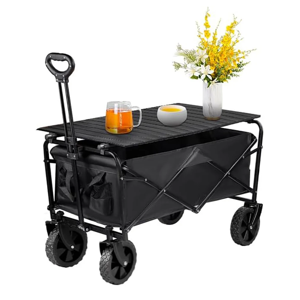 

Outdoor Camping Collapsible Travel Trolley Beach Folding Wagon Cart With Tabletop