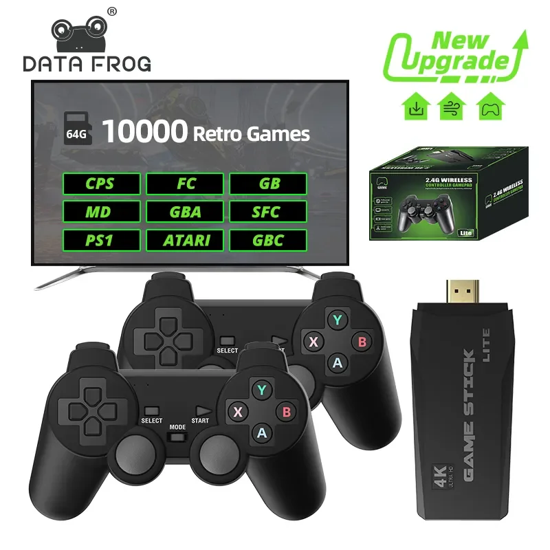 DATA FROG TV Video Game Console Wireless Controller Stick 4k 10000 Games Portable Video Game Dendy Game Console For PS1/GBA/FC