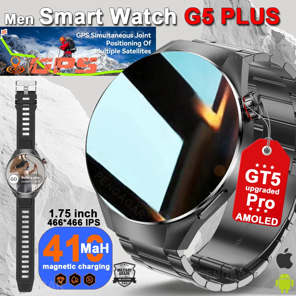 

2025 New Originl Watch G5 PlUS Smart Watch 1.75" HD AMOLED Screen GPS track Heart Rate Bluetooth Call Compass Smartwatch for Men