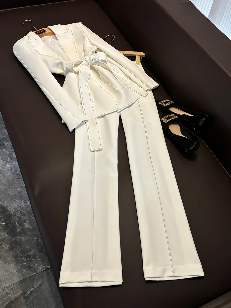 

Модный комплект из двух предметов с поясом и украшениями из бисера, длинные брюки для женщин, новая модель, вдохновленная звездами