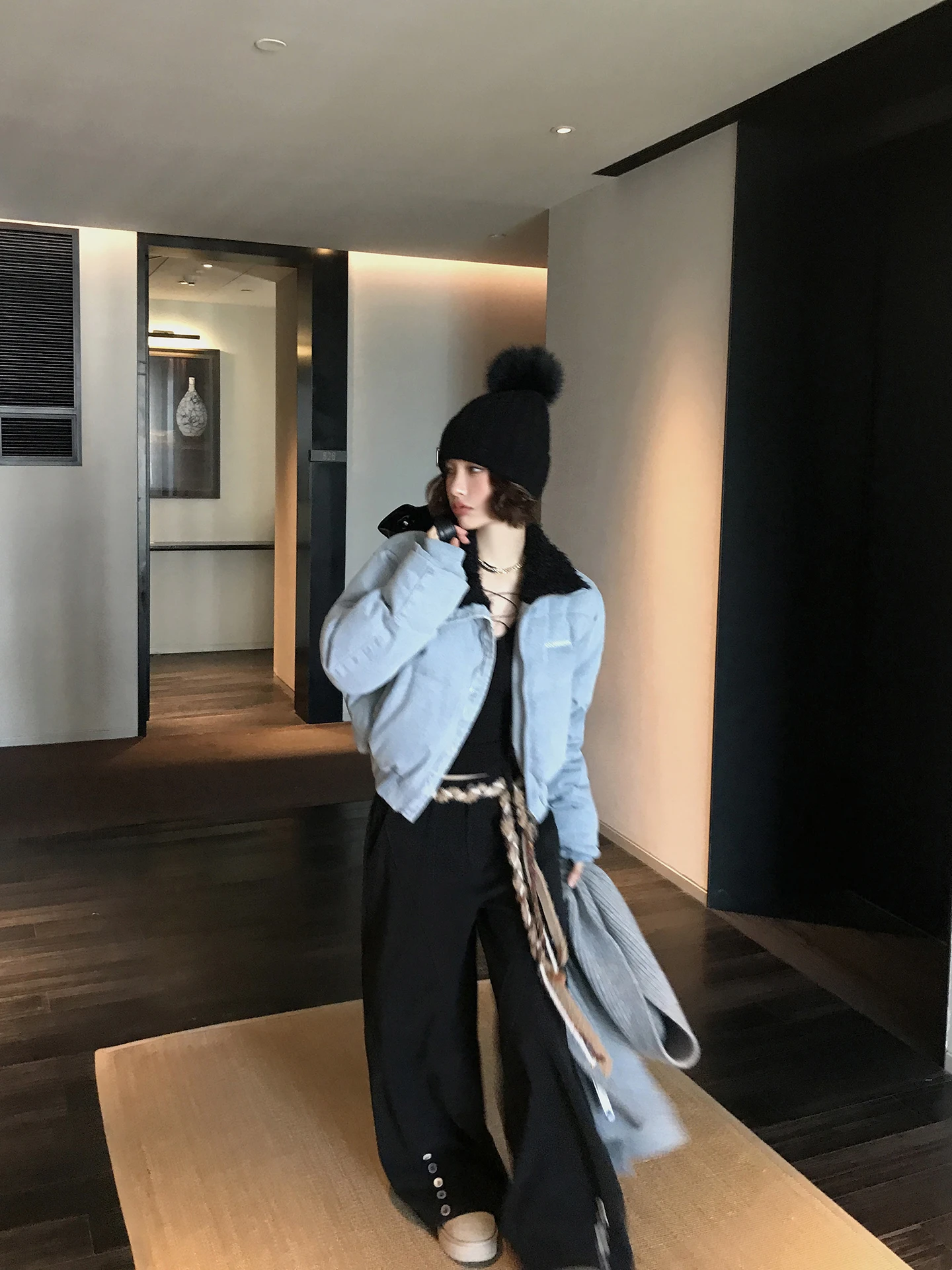 

DULA Chic London Street Design Wide Leg Knife Pants Women Winter Loose Floor-Length Pants Casual Straight Cotton Trousers