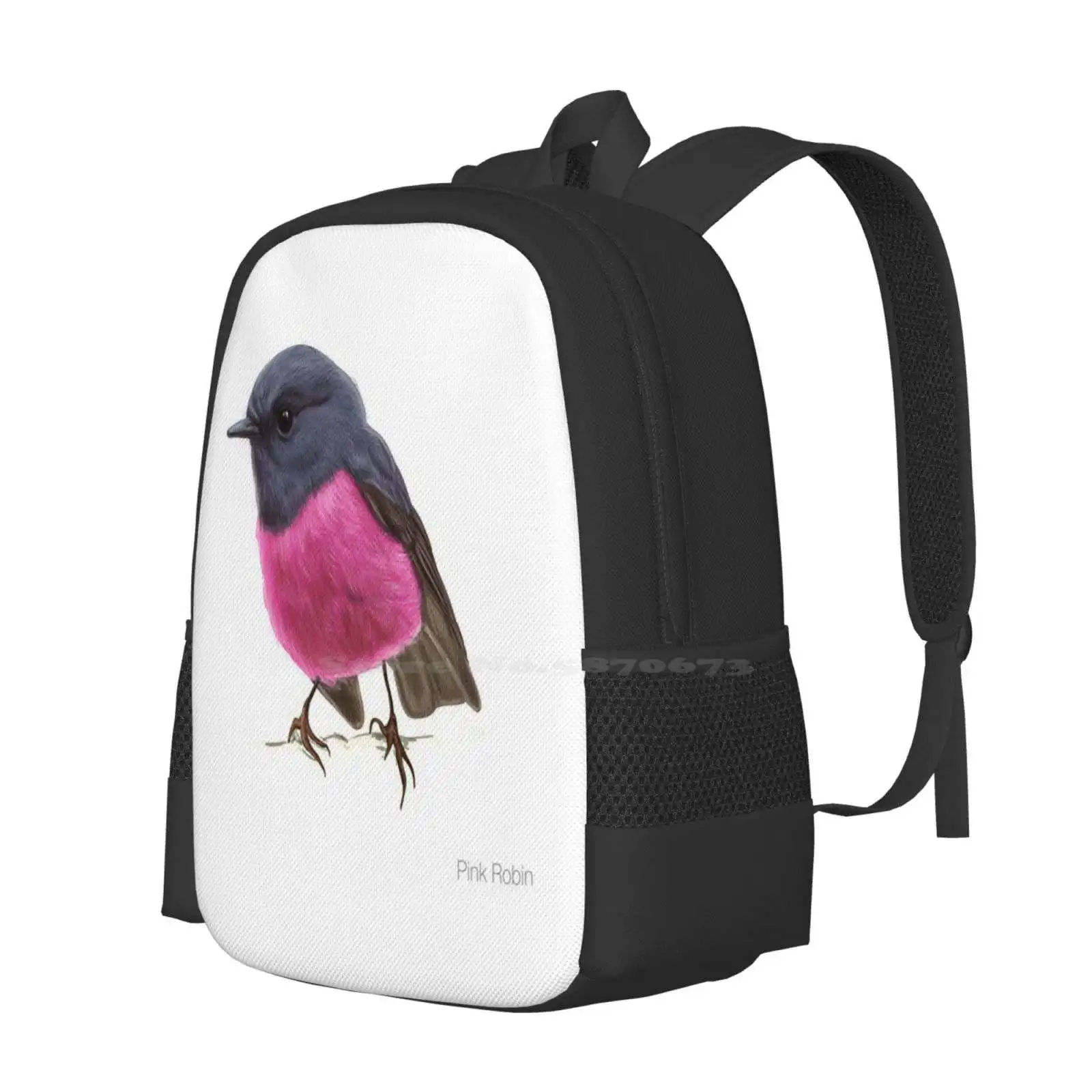 Pink Robin Detailed Song Bird Illustration School Bags For Teenage Girls Laptop Travel Bags Animal Avian Birder Birdwatcher