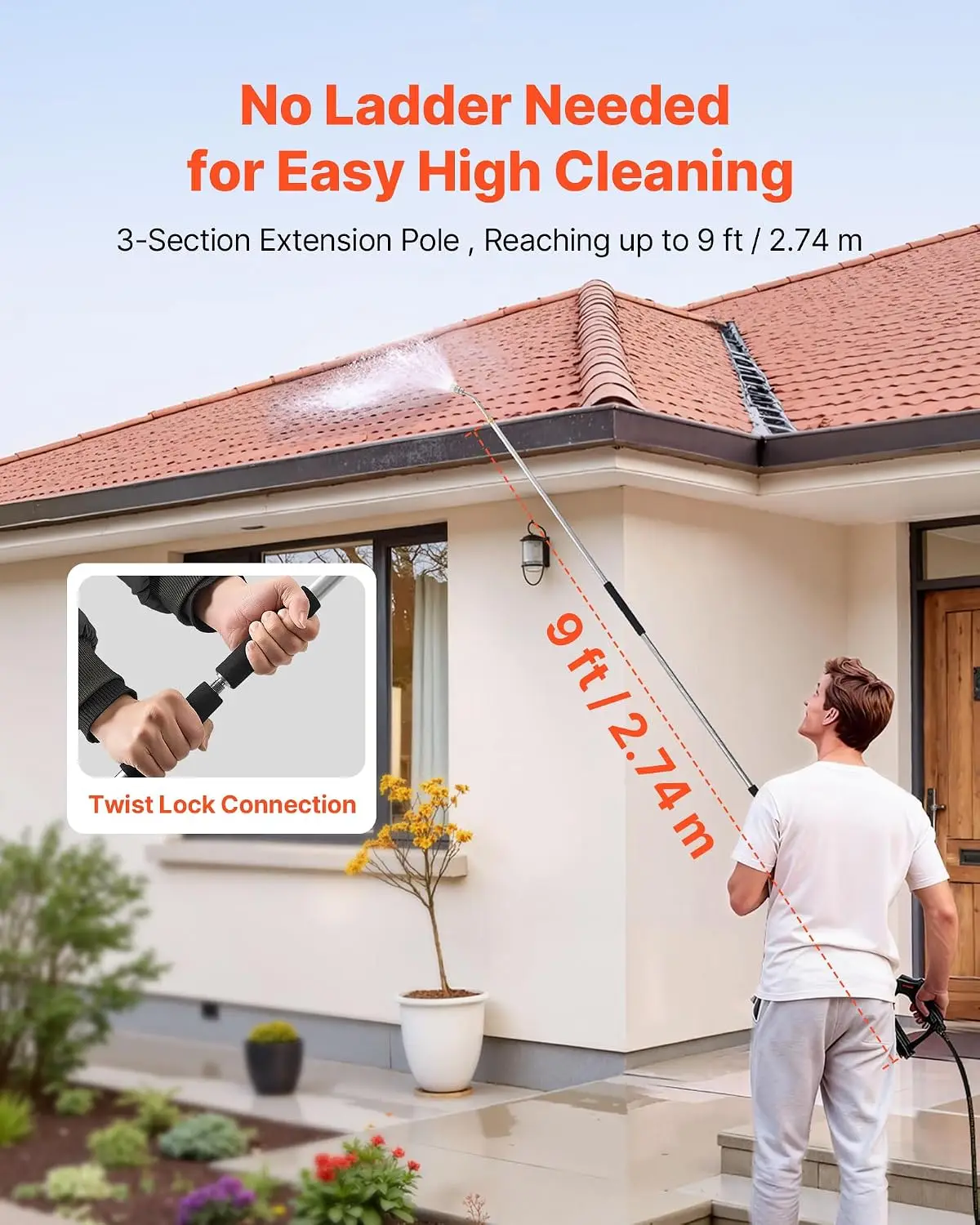 9 FT Pressure Washer Telescoping Wand, 3-Section with Power Washer Extension Wands, 7 Nozzles, Hose Adapter, Support Belt, Stora