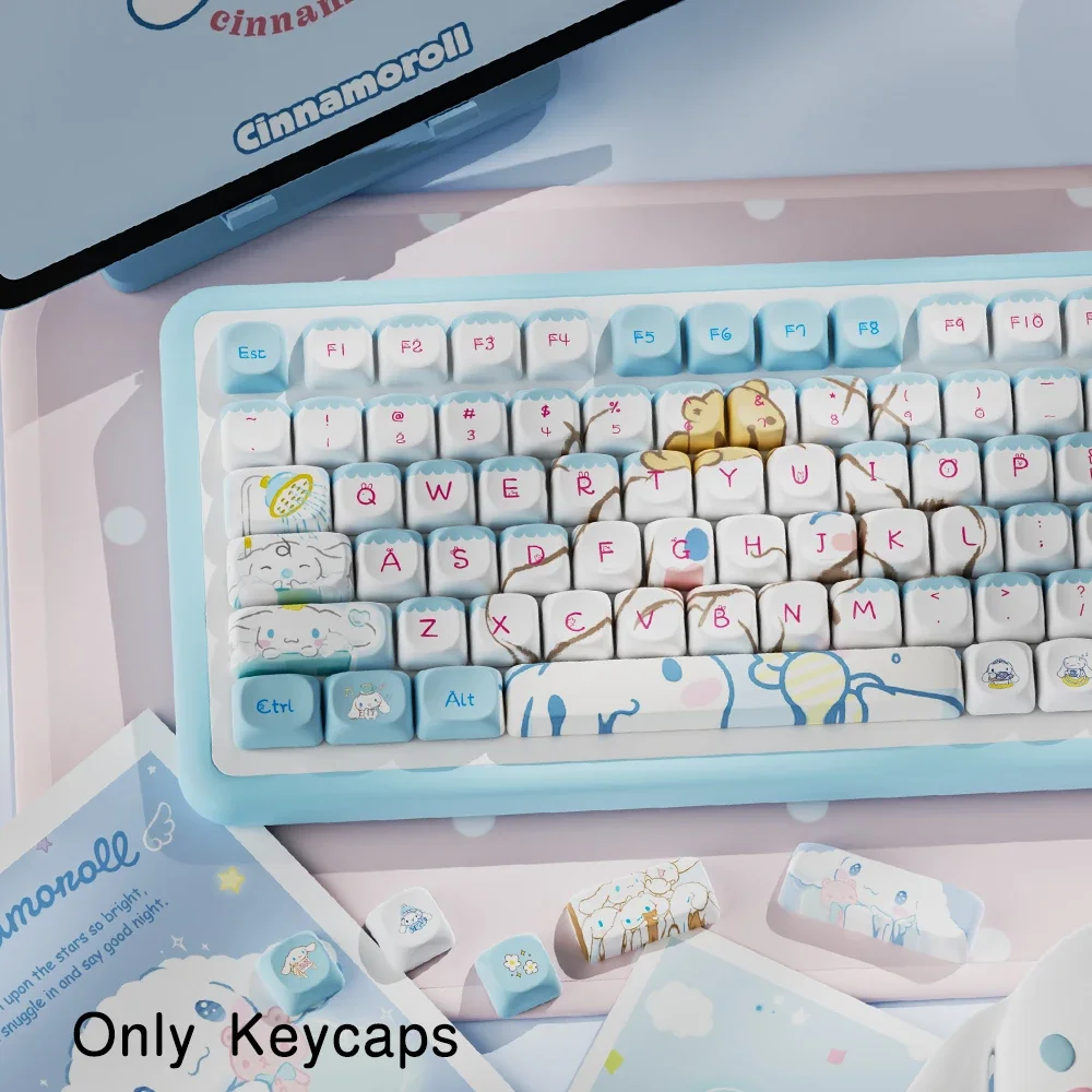 สีฟ้าน่ารัก Anime Key Caps MCA ความสูง PBT Dye-Sublimation Fit 61/68/75/78/88/96/104/108 แป้นพิมพ์เครื่องกล