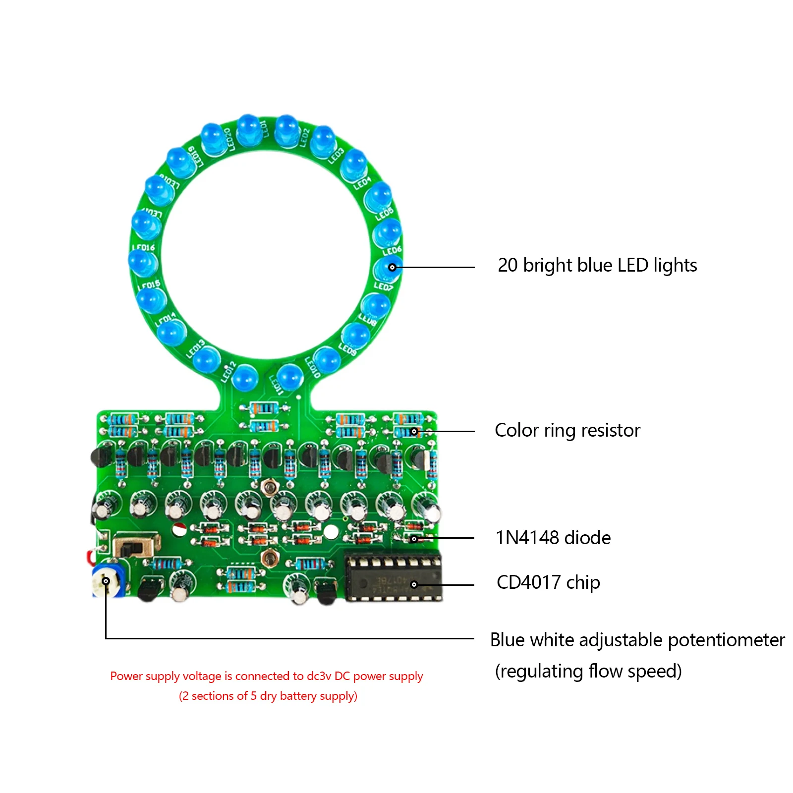 Lampe à eau LED dégradée en forme d\'anneau, kit électronique de bricolage, pièces de soudage et de fabrication pour l\'entraînement et le fuchsia,