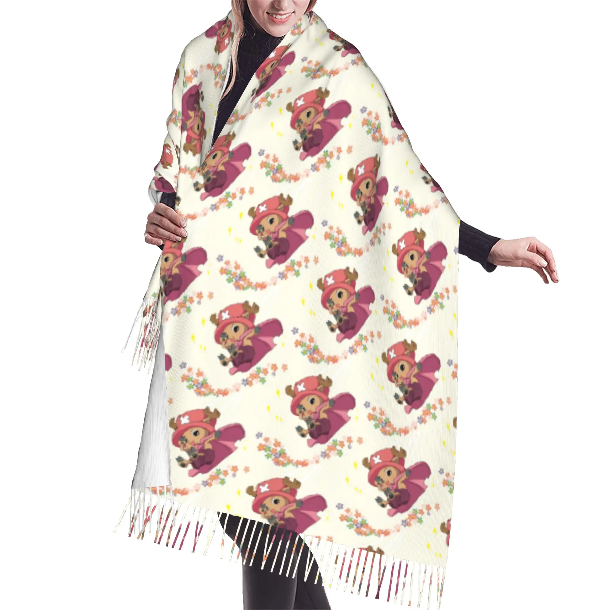 Custom Tony Tony Chopper Tassel Scarf Women Soft One Piece Shawls Wraps Lady Winter Scarves