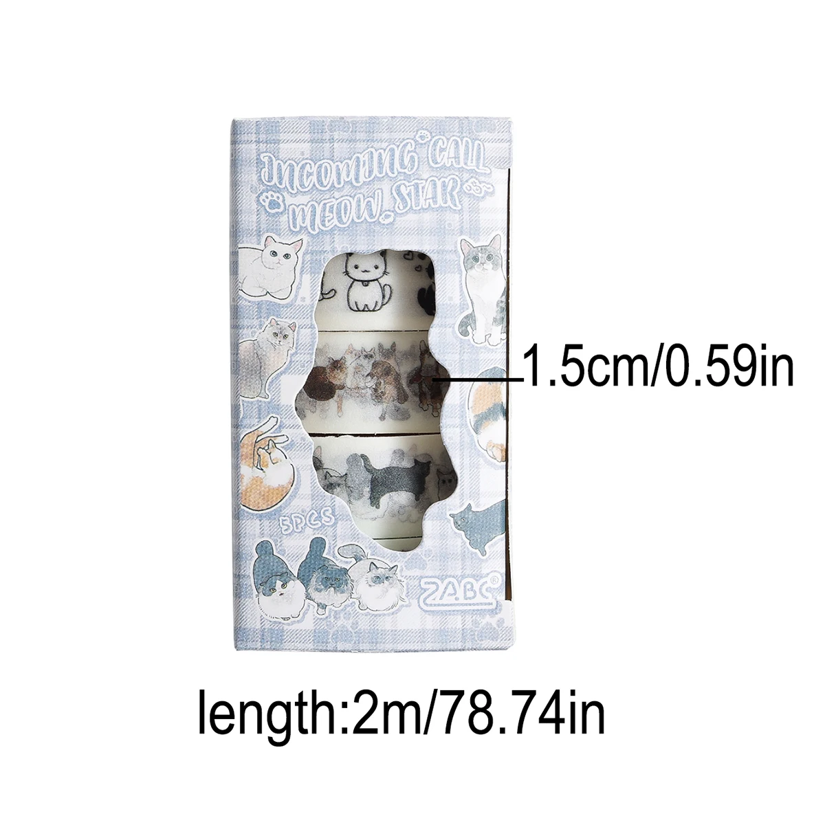 5 Rolls of Animal Pattern Washi Tape Set, Creative Cat Pattern DIY Manual and Scrapbook Decorative Tape