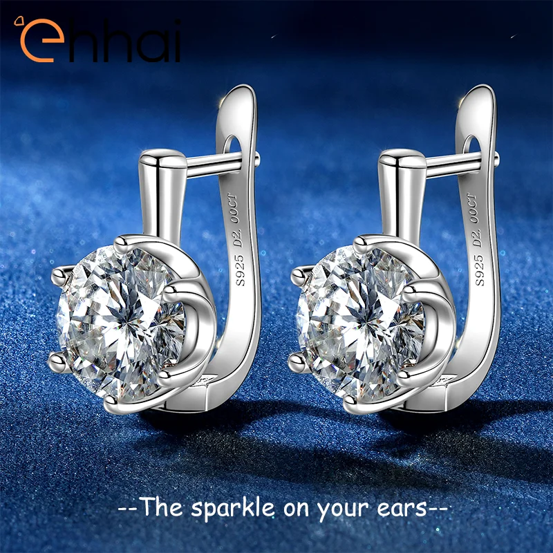 

Ehhai GRA Certified 2.0CT Round Moissanite Hoop Earrings for Women S925 Sterling Silver Huggie Earring Fine Jewelry Pendientes