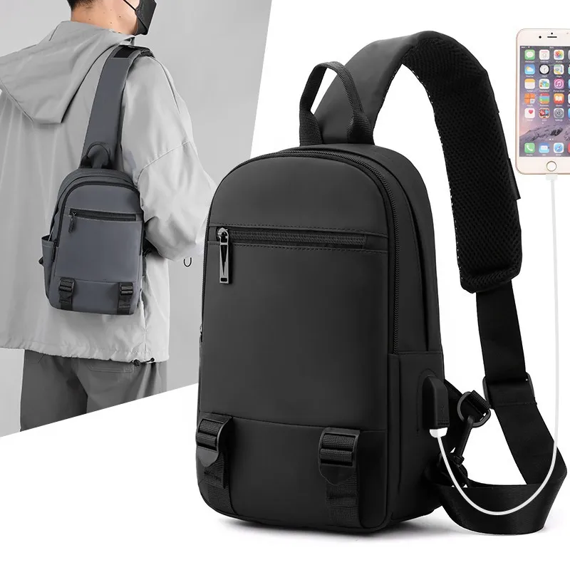

European and American new men's messenger bag trend simple commuter shoulder bag usb business travel leisure chest bag