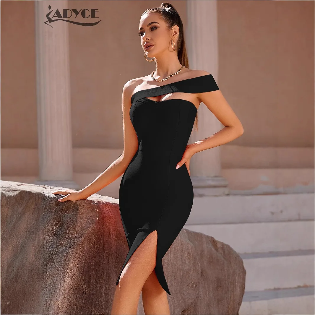 Sexy Off-shoulder Hollow Out Bandage Dress Fashion Split Evening Party Dress Evening Dresses Elegant Midi Sexy Beach