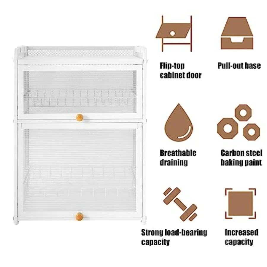 رف تجفيف الأطباق من 3 طبقات مع باب مغناطيسي قابل للطي منظم مطبخ من الفولاذ المقاوم للصدأ مع خطافات جانبية صينية سحب كونترتوب أبيض #5