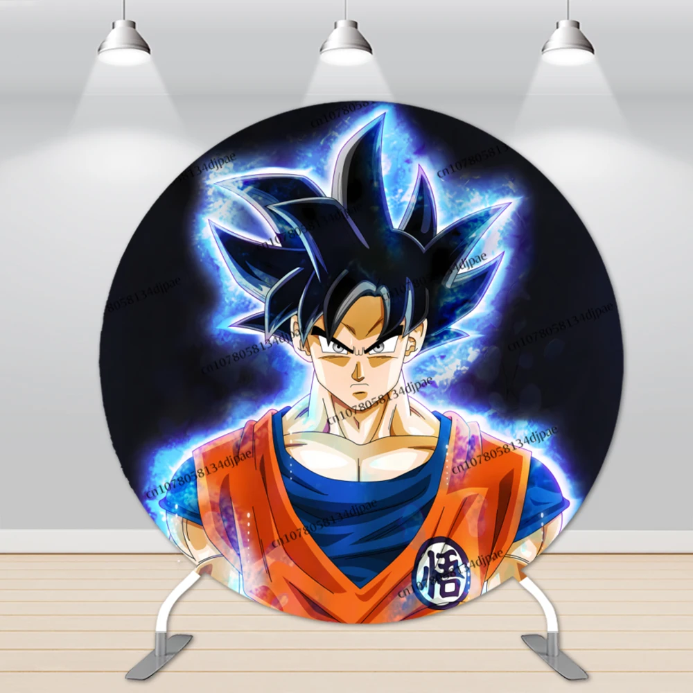 Dragon Ball Z Goku Round Backdrop Boy Children Birthday Party Photograph Background Banner Cylinder Pedestal Photo Decor Props