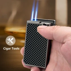 Honest Metal Cigar Lighter Outdoor Windproof Butane Gas 2 Blue Flame Turbo Torch Jet Portable Lighter Folding Cigar Drill