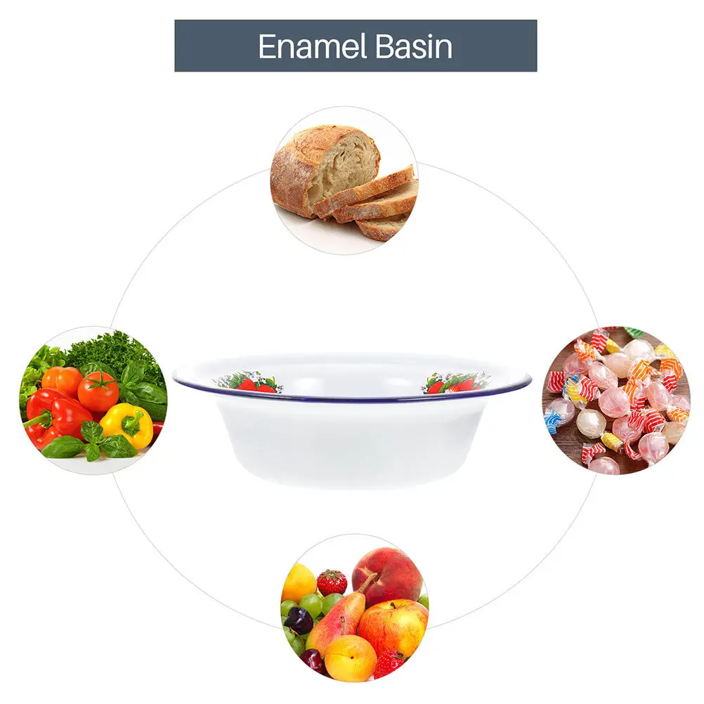 

Enamel Bowl Large Capacity Premium Iron Multifunctional Kitchen Gadget For Rice Fruit Vegetable Washing Soup Noodle
