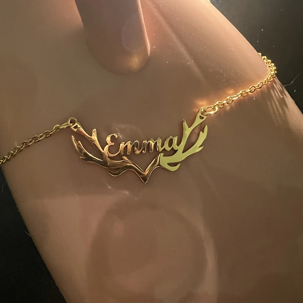 Aangepaste Naam Ketting Gepersonaliseerde Herten Hoorn Hanger Minimalistisch Cadeau Voor Moeder En Haar