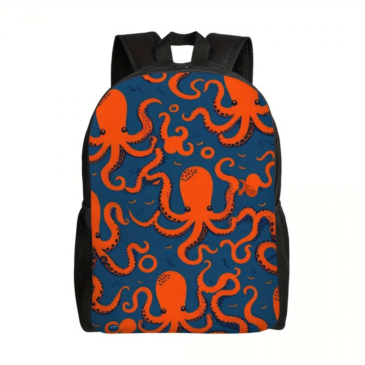 

Orange Squid Print Backpack, Large Capacity Laptop Bag Leisure Backpack, Lightweight Book Bag For Men And Women