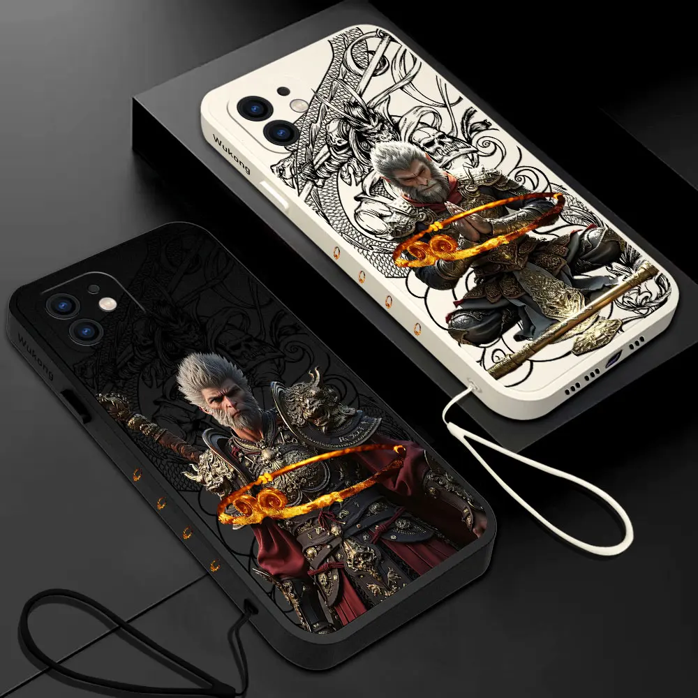 Hot Black Myth Wukong Game Phone Case For iPhone 16 15 14 13 12 11 Pro Max Mini X XR XSMAX Plus Soft Silicone With Hand Strap