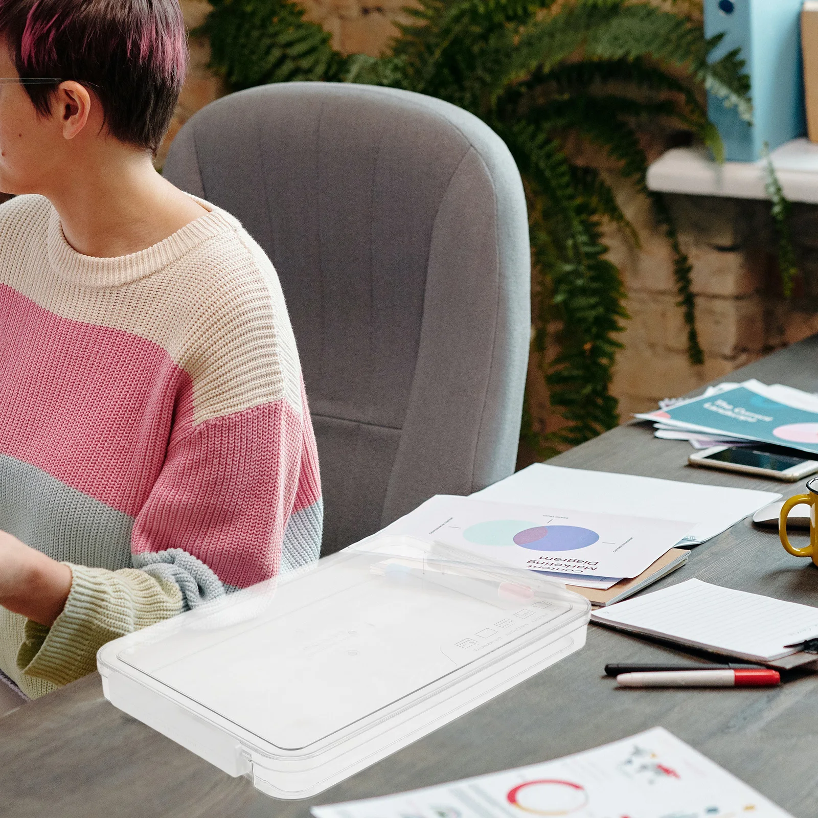 2 قطعة صندوق منظم المستندات لملفات المكتب سعة كبيرة مادة ABS للحيوانات الأليفة صناديق تخزين مسطحة مع أغطية لسطح المكتب الأبيض مرتب #2