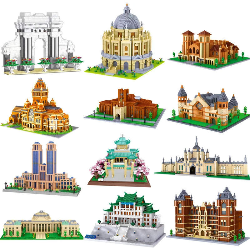 Street View Oxford Britain Cambridge University Castle Micro Building Blocks Idea City Architecture School Bricks Toys For Kid