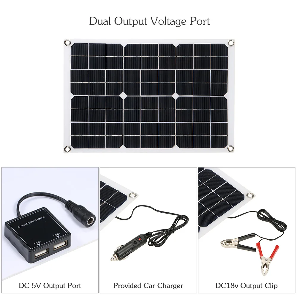 Imagem -04 - Dual Usb Painel Solar com Controlador Carregador de Bateria Célula Solar Acampamento ao ar Livre Telefone Carro Iate rv Caminhadas 1200w 12v 10a60a