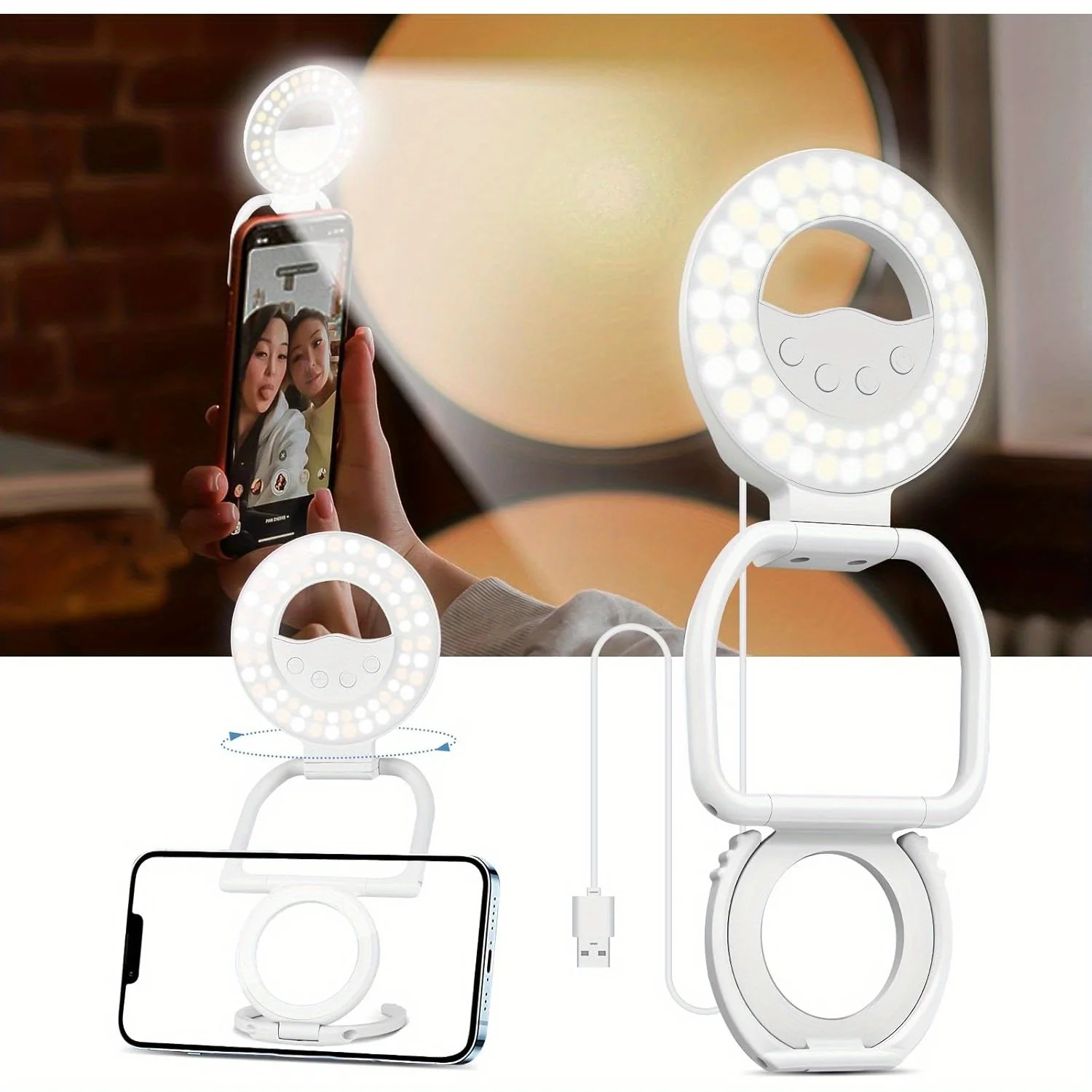 Magnetic Selfie Light, Rechargeable LED Phone Light, Selfie Ring Light for iPhone, Laptop, iPad, Portable Photo Light with 3