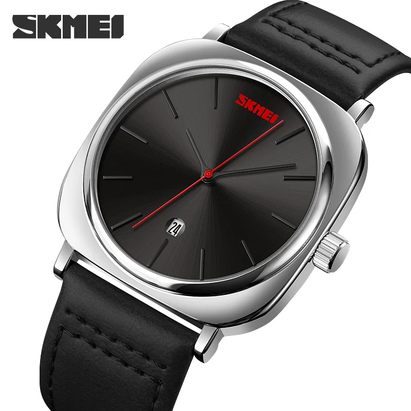 SKMEI New Luxury Mens Watches Fashion Design Quartz Movement Watch For Men Leather Strap Waterproof Date Clock Relogio Masculino