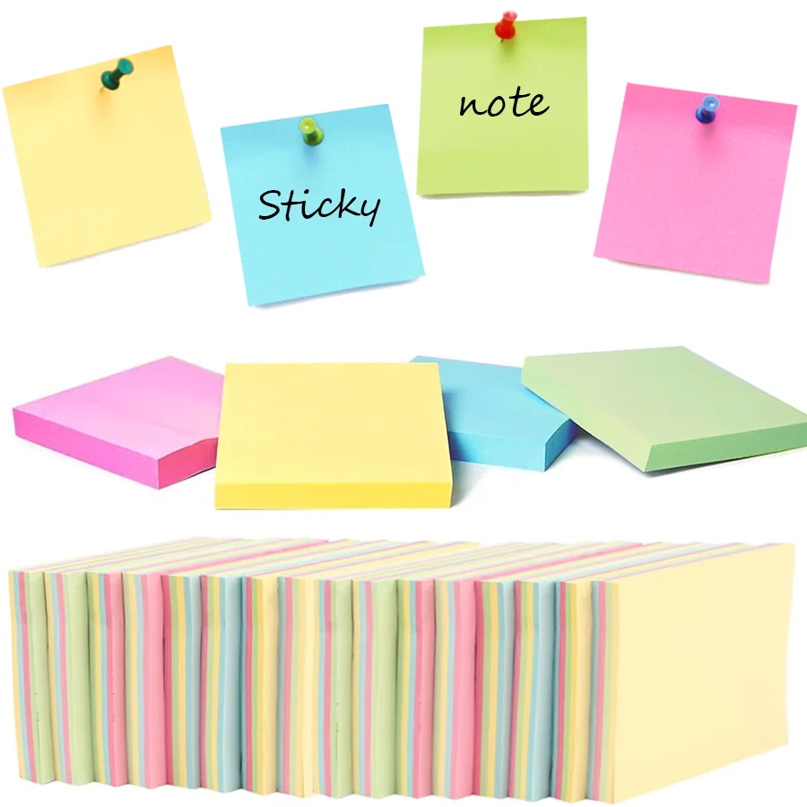 100/1000pcs Sticky Note Office Study Stationery Self Adhesive Square Memo Note Paper Portable Desk Book Supplies for Writing XJM