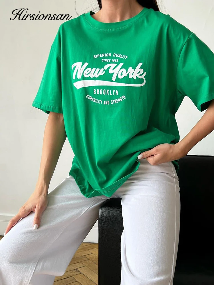 Hirsionsan Newyork Letter Print T-Shirt Women Crew Neck Loose Harajuku Top for Summer Spring Women\'s Y2k Top Harajuku
