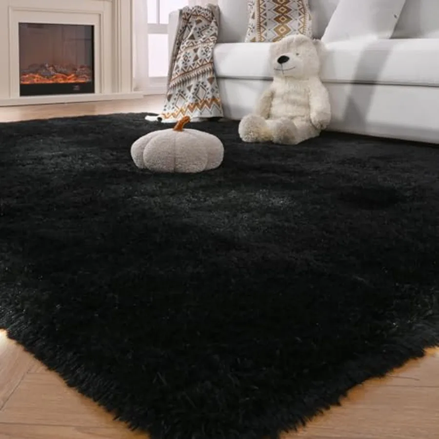 

Luxurious Shag Area Rug 8x10 Feet for Living Room and Bedroom Soft Fluffy Thick Black Carpet with Premium Texture and NonSlip B